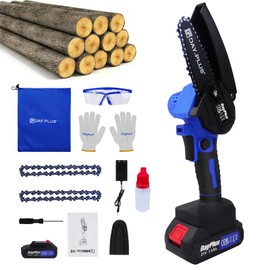 Mini Chainsaw Cordless 4 Inch Brushless Battery Powered Chainsaw with Safety Lock, 1.5Ah Battery, 2 Chains, Portable One-Handed Rechargeable Electric Chainsaw for Tree Trimming Branch Wood Cutting