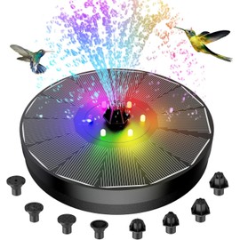 Solar Fountain, Powered Water 4W Pump for Bird Bath with LED Lights, 7 Nozzle an