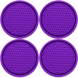 MEAJOO 4PCS Car Cup Holder Coaster, Universal Auto Non-Slip Cup Holder Coaster, 2.75In Universal Non-Slip Recessed Car Interior Accessories (Purple)