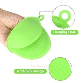2 Pairs Mini Oven Gloves, Silicone Oven Mitts Heat Resistant, Silicone Potholders Cooking Pinch for Kitchen Cooking & Baking (Red and Green)