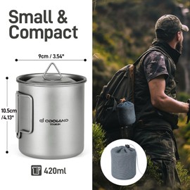 Odoland Titanium Camping Cookware 420ML Titanium Pot with Lid and Spork Lightweight Camping Pot for Backpacking Hiking Traveling and Picnic