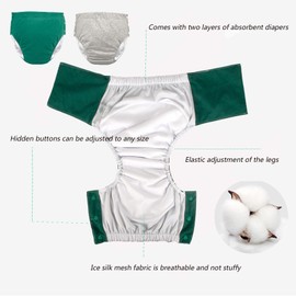 Yodilala Unisex Waterproof Incontinence Cloth Diapers, Adjustable Super Absorbent Anti-Leakage Briefs with Snaps, Incontinence Pocket Diapers for Adult Incontinence, Elderly and Disabled(Gray,XL)