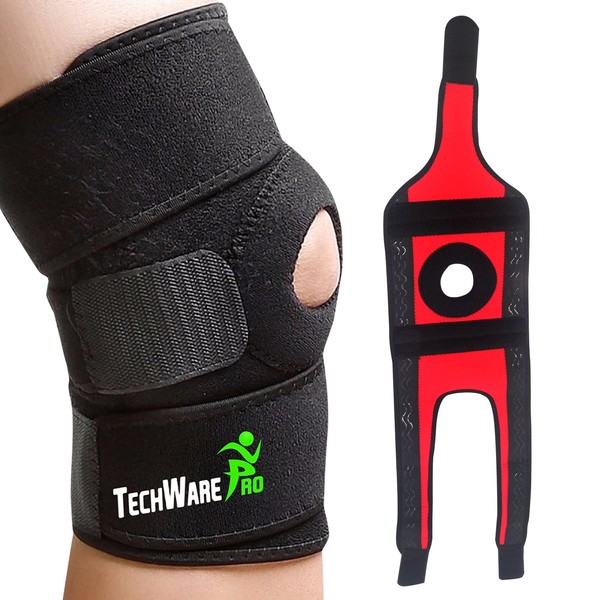 TechWare Pro Knee Brace Support - Relieves ACL, LCL, MCL, Meniscus Tear, Arthritis, Tendonitis Pain. Open Patella Dual Stabilizers Non Slip Comfort Neoprene. Adjustable Bi-Directional Straps - 4 Sizes