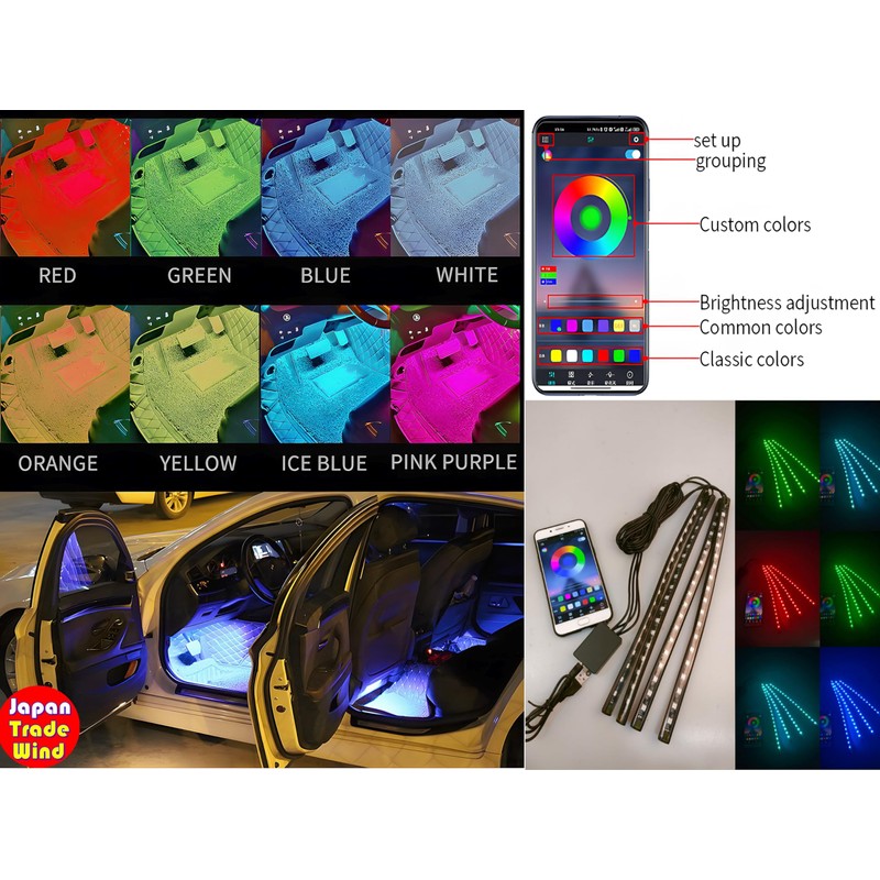 TradeWind LED Tape Light, USB Powered, RGB Car Illumination, Smartphone