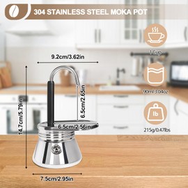 Uncoated 1 Cup Single Tube Moka Pot 304 Thickened Stainless Steel Mini Coffee Maker Stovetop Espresso Coffeemaker Italian Classic Style Brewing Greca Cafe Mocha Machine for Camping Travel Home 90ml