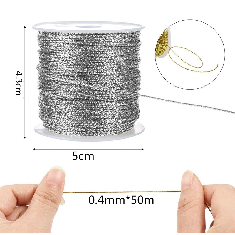 Bkrdty Thread Cord 2 Rolls, 0.4mm x 50m each, Gold