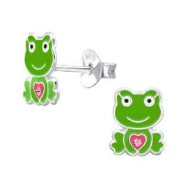 Green Frog Earrings with Crystal Stones - 925 Sterling Silver