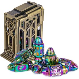 Cusdie 7-Die Bullet-Shaped Metal Dice Set DND Dice Set in Metal Clip Case for TTRPG Dungeons and Dragons Pathfinder Role Playing Dice Game(Colorful)