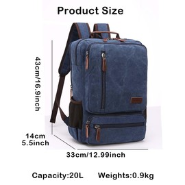 Jahomieo Vintage Canvas Backpack, Resistant Hiking Camping Rucksack Casual Daypack Backpacks for Men&Women Fits 15.6’’ Laptop