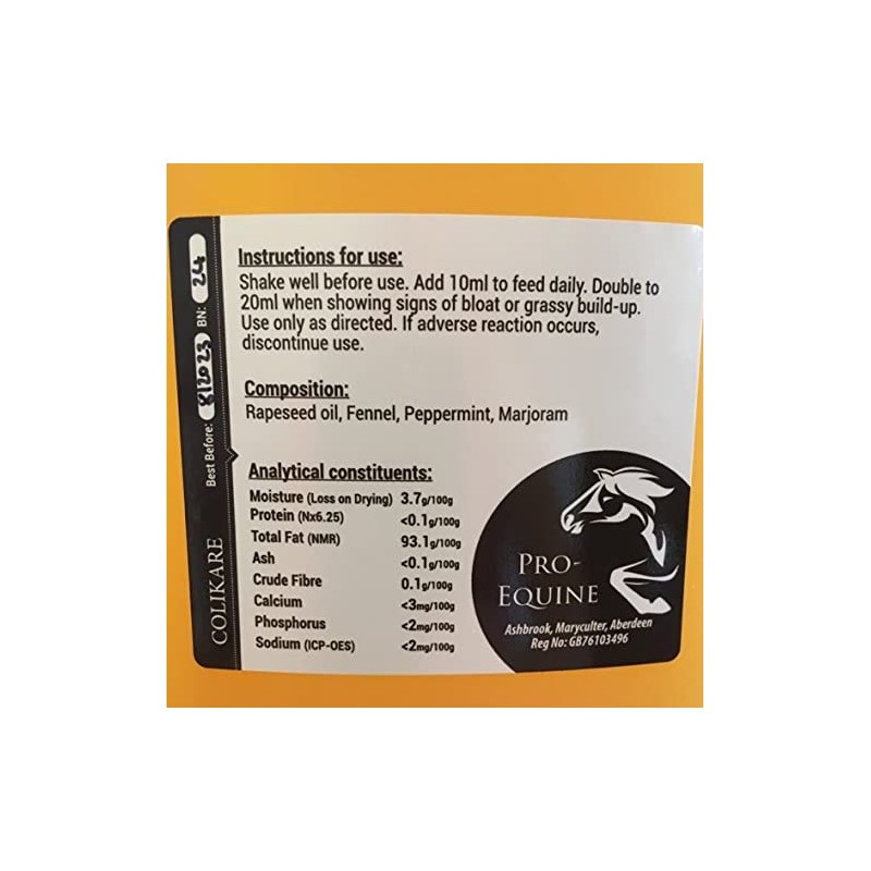 Pro-Equine Colikare 1 litre feed supplement for happy tummies.