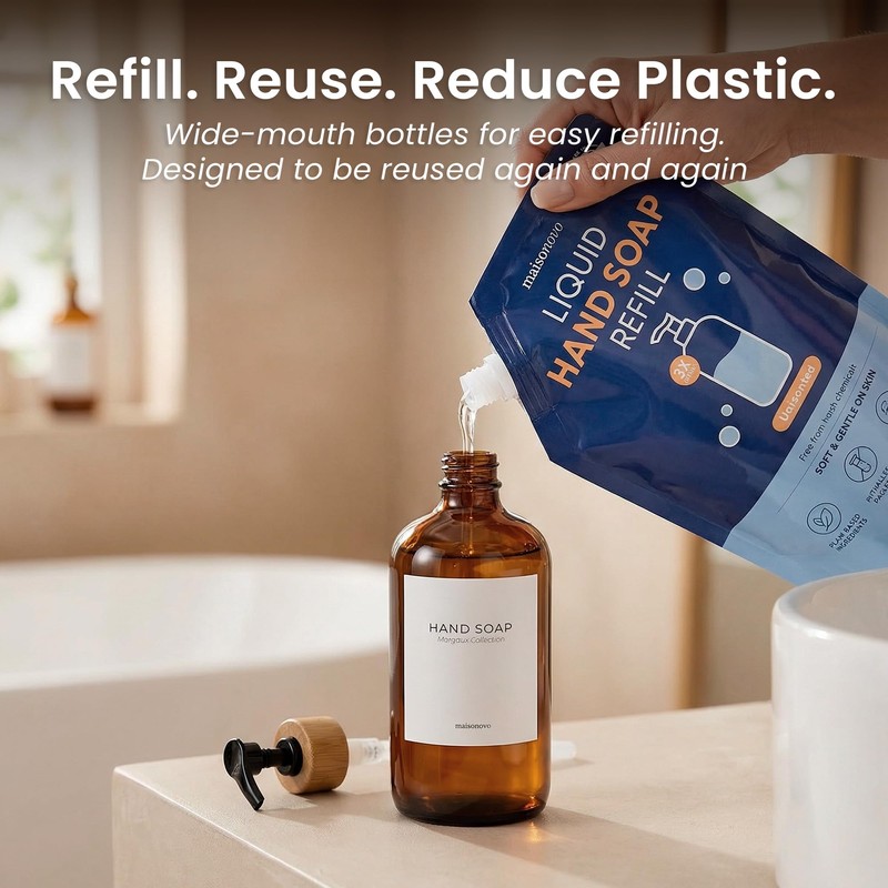 Maisonovo Glass Soap Dispenser Bathroom Set | Hand Soap and