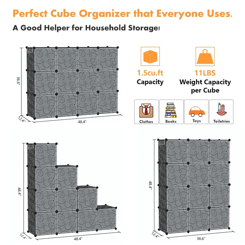 C&AHOME Cube Storage Organizer with Doors, 12-Cube Shelves, Closet Cabinet,