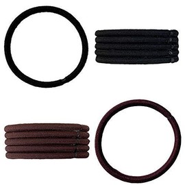 Craft Shop CLAN Hair Rubber Ring Rubber Knotless Inner Diameter 5cm Thickness 4mm (Black, 6 Pieces), Night Black & Coconut Brown Black & Brown