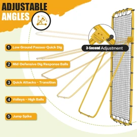 Volleyball Rebounder Net 7x4 Ft, 5-Angle Adjustable Rebounder Net for Practicing Digging, Setting, Spiking, Bounce Back Training Equipment with 2 Target Stripes & Portable Travel Bag for Storage