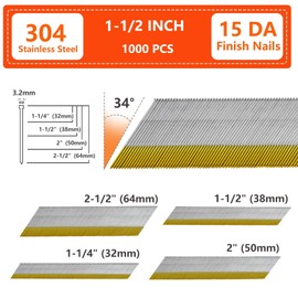 SITLDY 15 Gauge 304 Stainless Steel DA Angled Finish Nails, 34-Degree 2-1/2 Inch 1000-Pack for Pneumatic, Electric Angled Finish Nailer