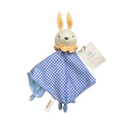 Cloud Island Bunny Baby Security Blanket Blue Check Infant Plush Rabbit Head 12"