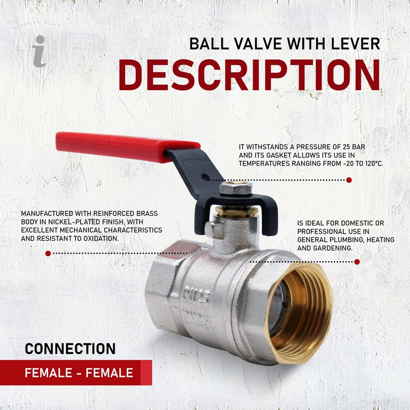 DOJA Barcelona Ball valve with lever handle, red, 1/2 inch,