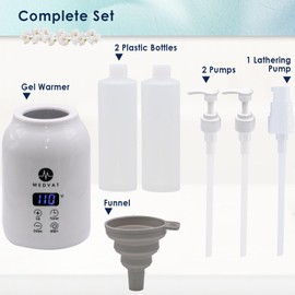 Medvat Gel Warmer with Digital Display, Built in Timer, Heater for Massage Cream, Lotion, & Oils, Adjustable Temperature for Home & Spa, Includes 2 Bottles, 2 Pumps, 1 Lathering Pump & Funnel
