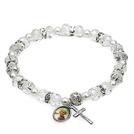 Rosary Bracelet St John Paul II Crystal Beads (Clear)