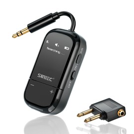 SUNITEC Airplane Bluetooth 5.3 Adapter for Audio Sharing to 2 Headphones or AirPods with aptX-Low Latency, 3.5mm AUX Wireless Audio Transmitter for TV, Travel, Flights, Airline, Gym