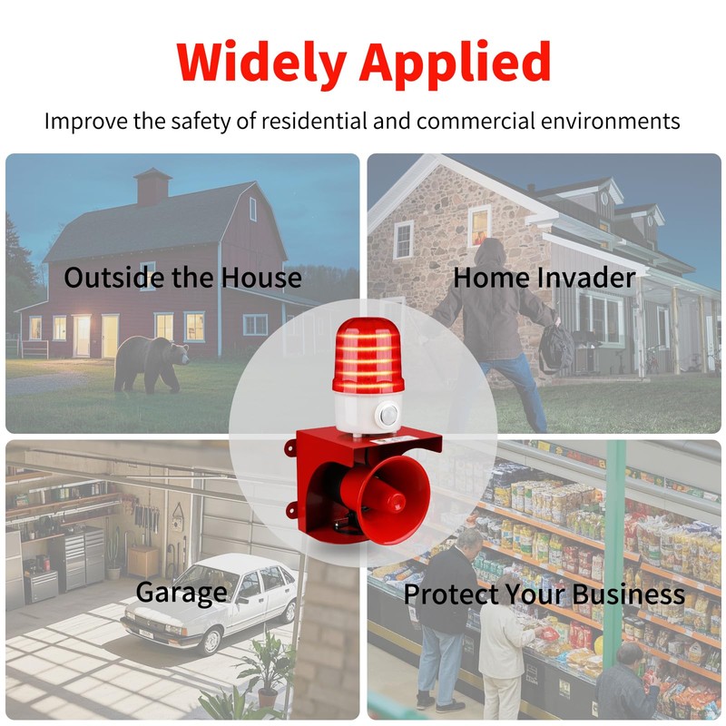 Motion Sensor Alarm with Human Detection,120dB Adjustable Siren & LED