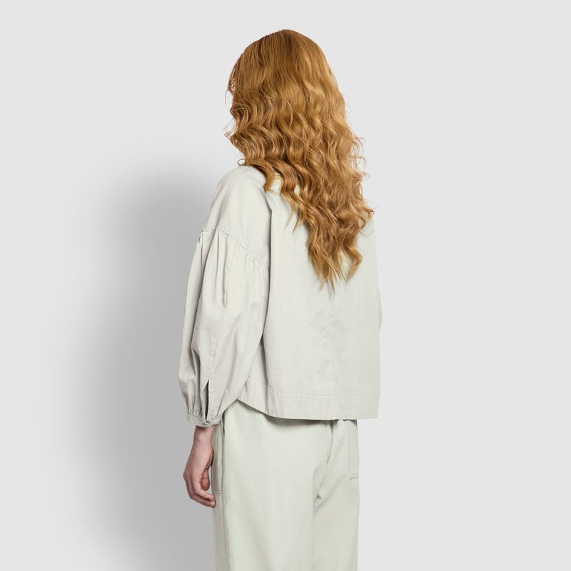 JAJU [JAJU] Women's Loose Fit Shirred Sleeve Blouse_Khaki Gray