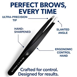 Beauty Power Ultra-Precision Professional Slant Tweezers for Women Facial Hair - German Stainless Steel, Lightweight Black Tweezers for Women & Men, Ideal for Eyebrow & Facial Grooming (Matte Black)