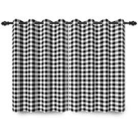 ggaimwf 117x138cm Plaid Eyelet Curtain Buffalo Check Black and White Gingham Squares Pattern Farmhouse Privacy Thermal Grommet Blackout Window Drapes for Bedroom Living Room 2 Panels