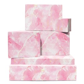 Pink Marble Wrapping Paper - 6 Sheets Of Gift Wrap For Women - Pink White Gold Marble - For Birthday Wedding Anniversary Valentine's Day - Comes With Stickers - By Central 23