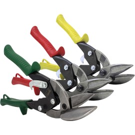 MIDWEST Aviation Snip Set - Left, Right and Straight Cut Offset Tin Cutting Shears with Forged Blade & KUSH'N-POWER Comfort Grips - MWT-6510RLS