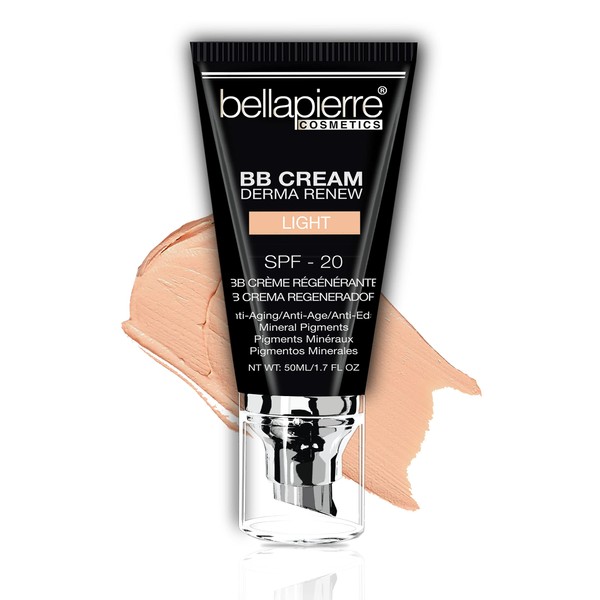 bellapierre BB Cream SPF 20 | Concealer, Foundation, & Moisturizer | Non-Toxic & Paraben Free | Pump Top Applicator - 48 Grams - Light