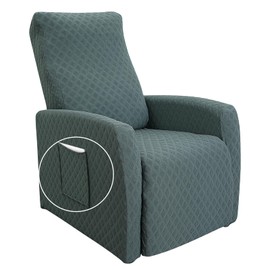 SearchI Recliner Chair Cover Jacquard Chair Covers 4 Piece, Small Recliner Sofa Slipcover for Home Theater Seating with Elastic Bottom, Recliner Protector with Pocket for Recliners,Sage Green