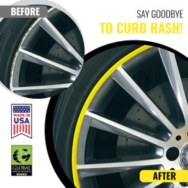 All-Fit Automotive Rim Trim – Durable DIY Car Exterior Accessories for Curb Rash Protection – Fits Up to Four 24” Wheels – Flexible, Durable Wheel Rim Protector (3/8″ width/Yellow)