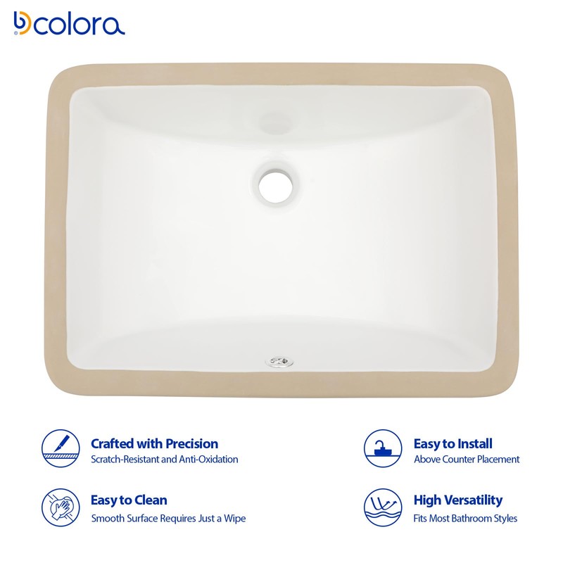 Dcolora Undermount Bathroom Sink Rectangle 18"x14" White Porcelain Ceramic Rectangular