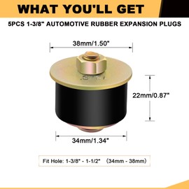 Siptenk 1-3/8" Freeze Rubber Expansion Plug 5 pcs, Automotive Rubber Expandable Freeze Plugs for Engine