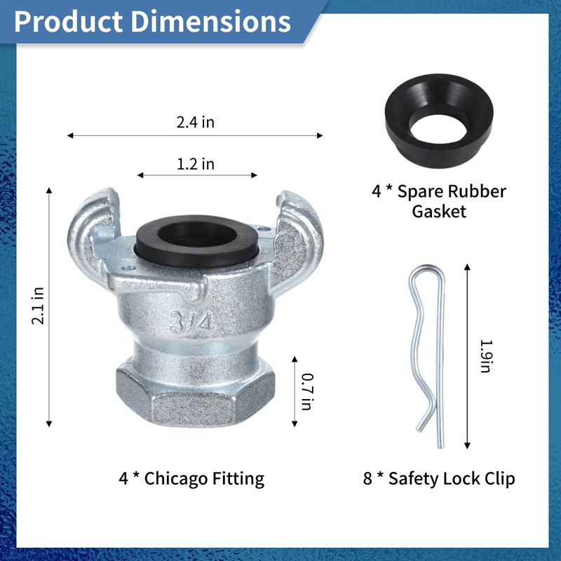 NPT Iron Air Hose Fittings, 4 Sets 3/4 Inch Female