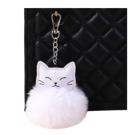 [§M.H.T.∞MiHaruTsu] Cat Key Chain Bag Charm Fluffy Goods Trilofic Cat White Cat Brown Tiger Fur Ball Mofumoff, Faux leather, etc, No Gemstone