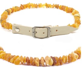 Genuine Amber Necklace for Dogs & Cats - Amber Collar with Adjustable Leather Strap that Gives Your Pet a Unique Look Sparkling and Trendy! (Grey, 22-24 cm)