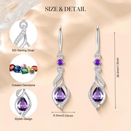 FANCIME Gift for Women February Birthstone Dangle Earrings for Women Teardrop Amethyst Earrings S925 Sterling Silver infinity Love Birthday Gifts for Mom Women
