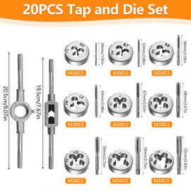 20PCS Tap and Die Set, Alloy Steel Metric Tap and Die Kit M3-M12 Tapping Drill Threading Kit with Taps Wrench Accessories for Cutting External and Internal Thread