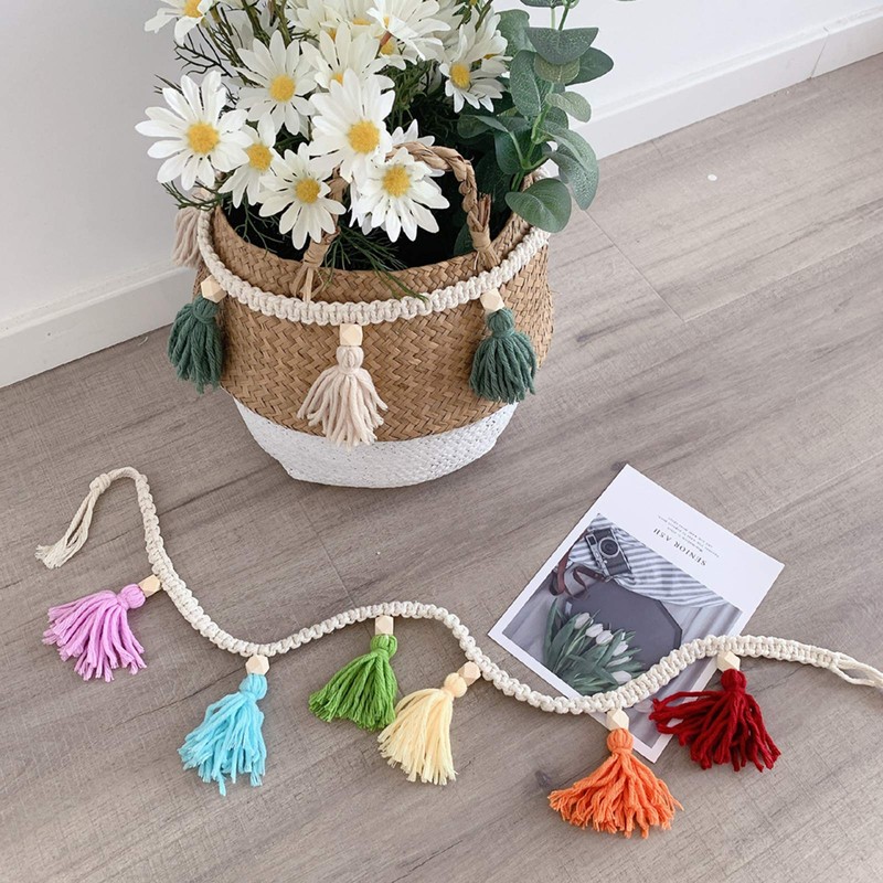 ZOONAI 2 Pack Macrame Cotton Tassel Banner with Beads Wall