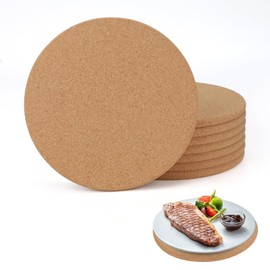 EXLECO Pack of 8 20 cm Cork Coasters, Round Pot Coasters, Cork Coasters for Pots Pans Plants 1 cm Thick Natural Cork Coasters Heat Resistant Pot Holder Heat Protection Cork Plate for Kitchen Household