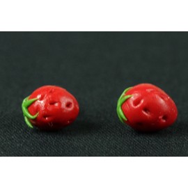 Strawberry Strawberry Fruit Stud Earrings Round Plug Berry Mini Bling 3D Red