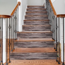 uxcell Self-Adhesive Stair Stickers, 14pcs Peel and Stick Vinyl Staircase Stickers Decals for Stair Steps Home Bathroom Floor Decoration, Wood