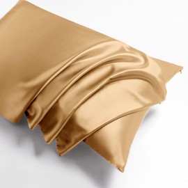 THXSILK Silk Pillowcase for Hair and Skin-Mulberry Silk Pillow Cover- with Hidden Zipper-19 Momme Natural Mulberry Silk on Both Sides (Metallic Gold, Standard)