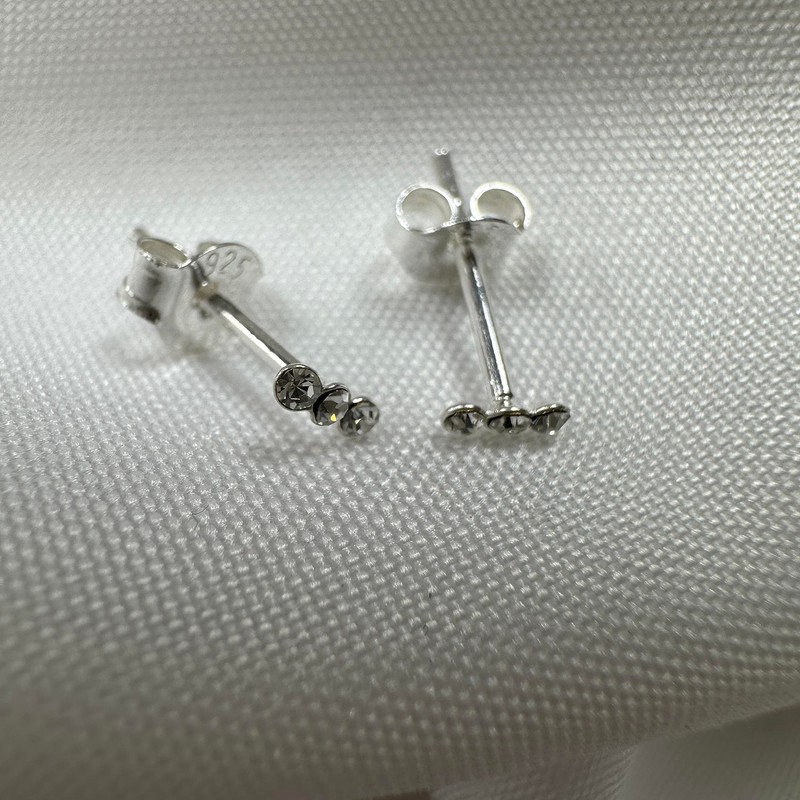Tiny Sterling Silver Triple Clear CZ Stud Earrings