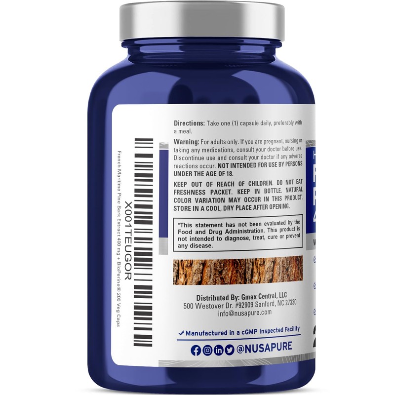 NusaPure French Maritime Pine Bark Extract 400mg per Veggie Caps