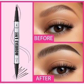 Eyebrow Pen Waterproof Eyebrow Pencil, 2025 New Upgraded Eye-brow Pencil 2-in-1 Dual-Ended Microblading, with 2 Tip,Eye Brow Pen for Natural Hair-Like Brows, Last All-Day, Black Brown