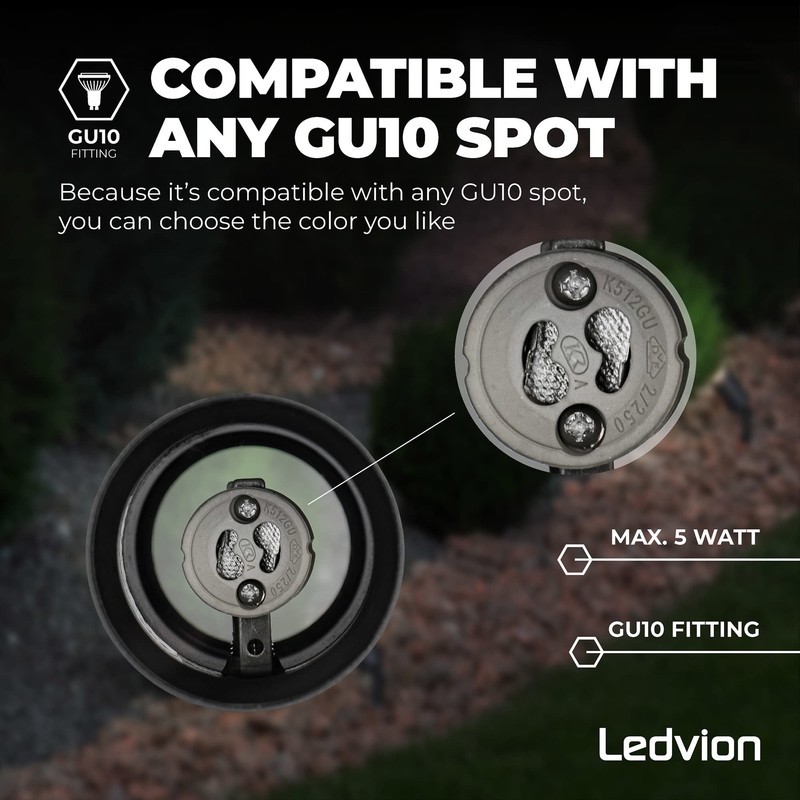 Ledvion LED Garden Spotlight Aluminium, IP65, GU10 Socket, 1 m