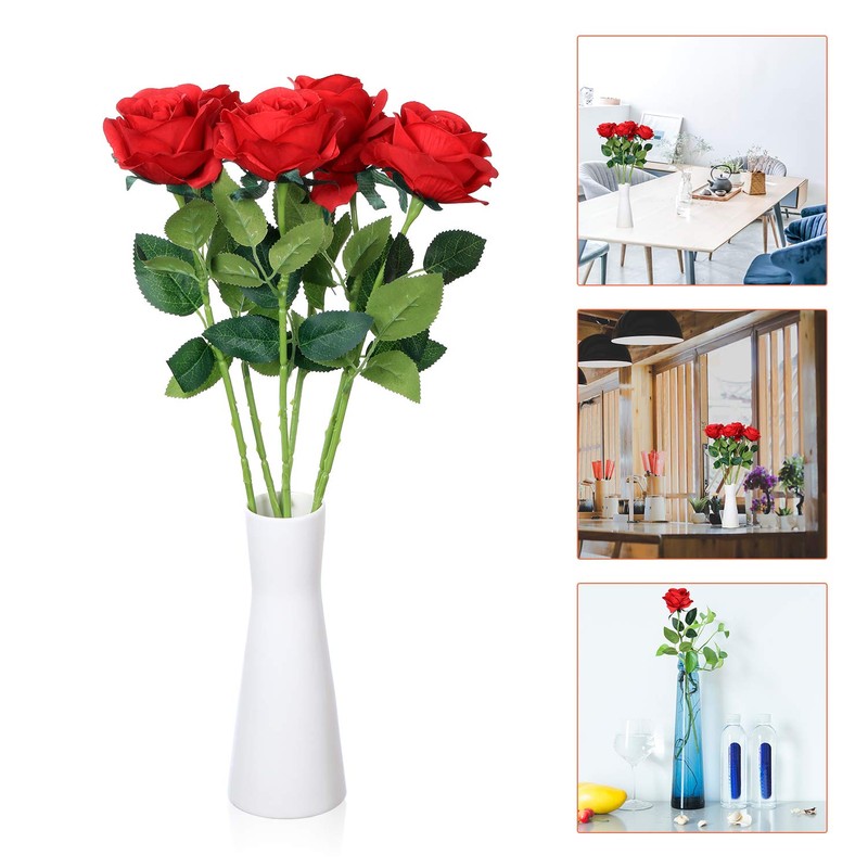 wokery Single Artificial Rose, Silk Artificial Flower Red Rose, Living